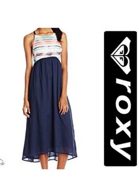 Roxy Navy Maxi Dress with Multicolor Striped Bodice size XS